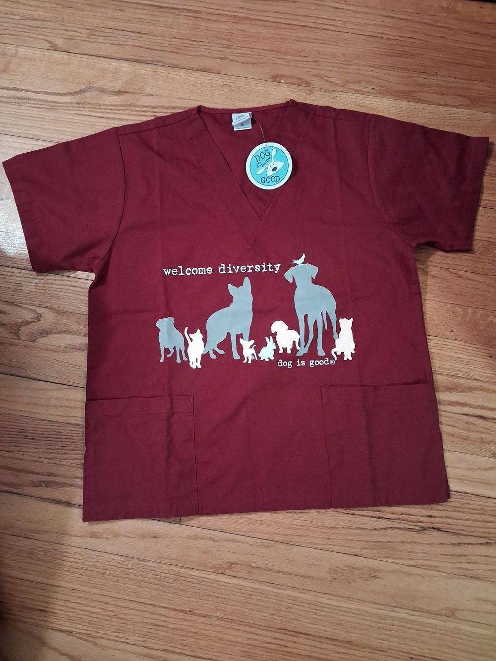 Dog Is Good Maroon 'Welcome Diversity' Pet Scrub Top